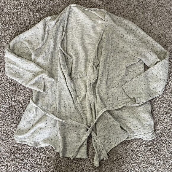 Pure Jill Women Cardigan Sweater Knitted Open Front Tie Waist Gray Petite Large - Picture 2 of 8